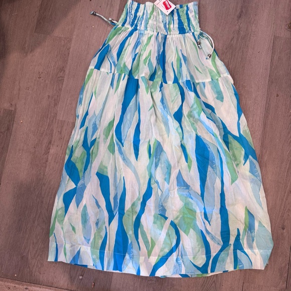 Elan Dresses & Skirts - Elan Smocked Midi Cotton Cover-Up Skirt in Azure Amalfi Size Medium 100% Cotton